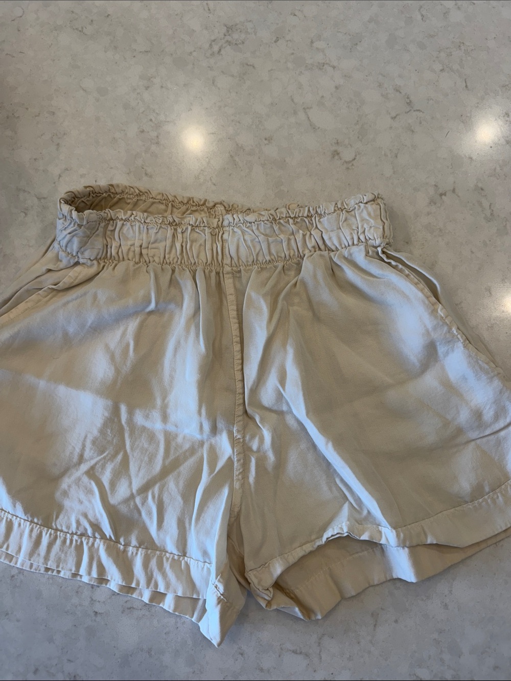 Altar'd State Cream Elastic High-Waist Women's Shorts